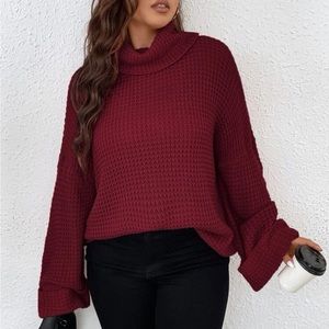 Luxe turtleneck knot sweater top burgundy
